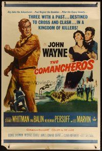 7g124 COMANCHEROS style Y 40x60 '61 artwork of cowboy John Wayne, directed by Michael Curtiz!