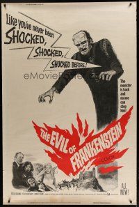 7g132 EVIL OF FRANKENSTEIN 40x60 '64 Peter Cushing, Hammer, he's back and no one can stop him!