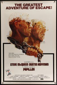 7g160 PAPILLON 40x60 '73 art of prisoners Steve McQueen & Dustin Hoffman by Jung!