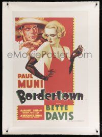 7g053 BORDERTOWN REPRODUCTION commercial poster '90s wonderful art of Paul Muni, sexy Bette Davis!