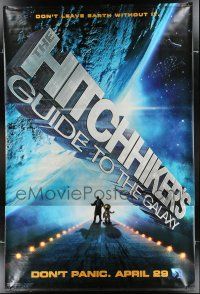 7g189 HITCHHIKER'S GUIDE TO THE GALAXY 2-sided vinyl banner '05 Sam Rockwell, Zooey Deschanel!