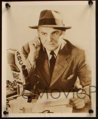 7h996 WALTER WINCHELL 2 8x10 stills '30s great smiling close up and in hat by radio microphone!