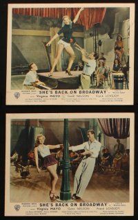 7h214 SHE'S BACK ON BROADWAY 8 color English FOH LCs '53 full-length Virginia Mayo in skimpy outfit!