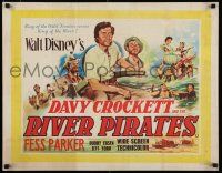 7j502 DAVY CROCKETT & THE RIVER PIRATES English 1/2sh '56 Walt Disney, Fess Parker & Buddy Ebsen!