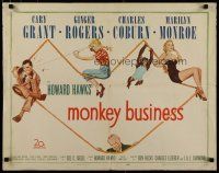 7j647 MONKEY BUSINESS 1/2sh '52 Cary Grant, Ginger Rogers, sexy Marilyn Monroe, Charles Coburn!