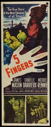 7j004 5 FINGERS insert '52 James Mason, Danielle Darrieux, true story of the most fabulous spy!