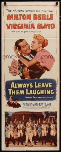 7j018 ALWAYS LEAVE THEM LAUGHING insert '49 great romantic image of Milton Berle & Virginia Mayo!