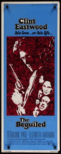 7j037 BEGUILED insert '71 cool psychedelic art of Clint Eastwood & Geraldine Page, Don Siegel