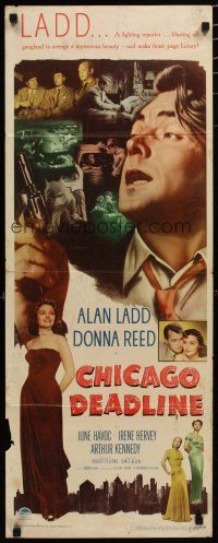 7j068 CHICAGO DEADLINE insert '49 cool image of Alan Ladd, Donna Reed & bad girls, film noir!