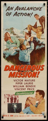 7j081 DANGEROUS MISSION insert '54 Victor Mature, Piper Laurie, an avalanche of action!