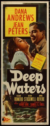 7j085 DEEP WATERS insert '48 image of Dana Andrews holding sexy Jean Peters!