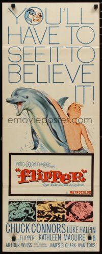 7j128 FLIPPER insert '63 Chuck Connors, Luke Halpin, cool art of boy & dolphin!