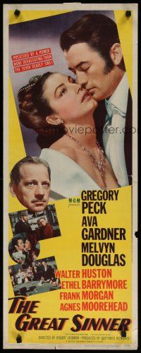 7j150 GREAT SINNER insert '49 art of compulsive gambler Gregory Peck & sexy Ava Gardner!