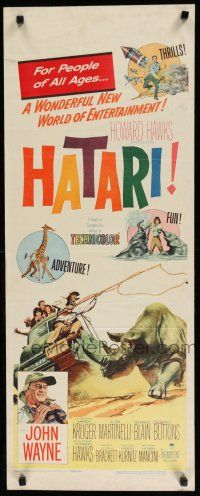 7j165 HATARI insert '62 Howard Hawks, great artwork images of John Wayne in Africa!