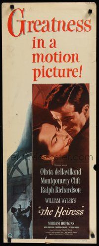 7j169 HEIRESS insert '49 William Wyler, romantic c/u of Olivia de Havilland & Montgomery Clift!