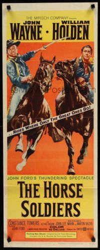 7j182 HORSE SOLDIERS insert '59 art of U.S. Cavalrymen John Wayne & William Holden, John Ford