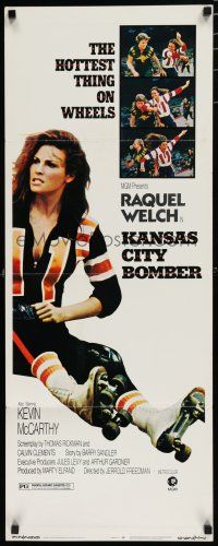 7j221 KANSAS CITY BOMBER insert '72 sexy roller derby girl Raquel Welch, hottest thing on wheels!