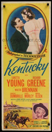 7j224 KENTUCKY insert '38 pretty Loretta Young, Richard Greene, cool horse racing image!