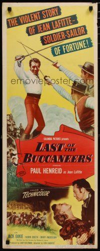 7j248 LAST OF THE BUCCANEERS insert '50 Paul Henreid as pirate Jean Lafitte, Jack Oakie