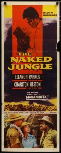 7j303 NAKED JUNGLE insert '54 romantic close up of Charlton Heston & Eleanor Parker about to kiss!