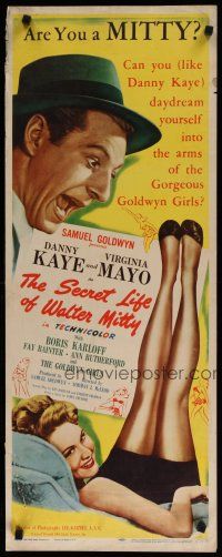 7j366 SECRET LIFE OF WALTER MITTY insert '47 Danny Kaye & sexy Virginia Mayo in Thurber story!