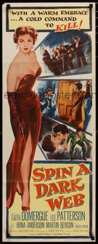 7j388 SPIN A DARK WEB insert '56 film noir art of sexy full length Faith Domergue with gun!