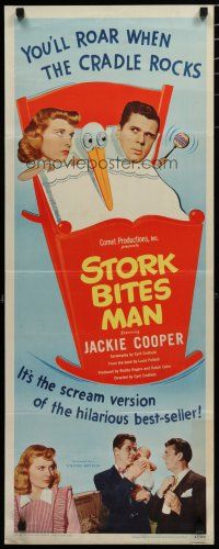 7j392 STORK BITES MAN insert '47 Jackie Cooper & Meg Randall have a baby, cool wacky bird art!