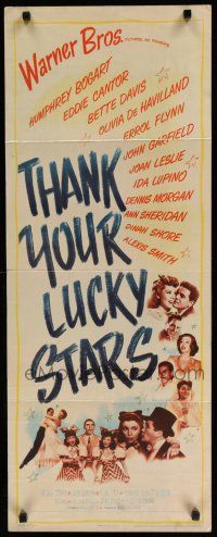 7j406 THANK YOUR LUCKY STARS insert '43 Errol Flynn, Humphrey Bogart, Bette Davis & more pictured!