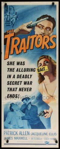 7j415 TRAITORS insert '63 art of sexy babe with gun, they seek the awesome secrets of destruction!