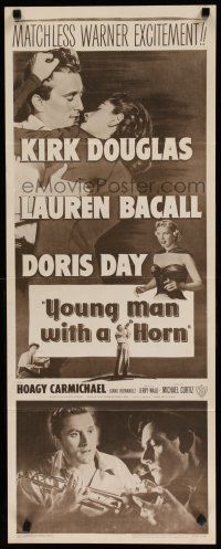 7j434 YOUNG MAN WITH A HORN insert R57 jazz man Kirk Douglas w/sexy Lauren Bacall + Doris Day!