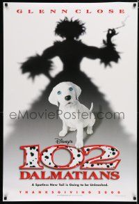 7k003 102 DALMATIANS teaser DS 1sh '00 Walt Disney, shadow of wicked Glenn Close & cute puppy!