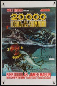 7k007 20,000 LEAGUES UNDER THE SEA Spanish/U.S. 1sh R70s wonderful art of Jules Verne's deep sea divers!