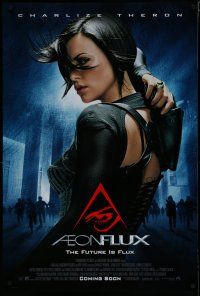7k029 AEON FLUX advance DS 1sh '05 sexy futuristic Charlize Theron in black outfit!