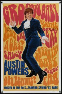 7k063 AUSTIN POWERS: INT'L MAN OF MYSTERY teaser 1sh '97 Mike Myers, frozen in the 60s thawing 97!