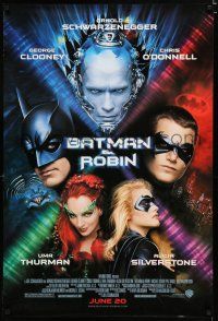 7k079 BATMAN & ROBIN advance DS 1sh '97 Clooney, O'Donnell, Schwarzenegger, Thurman, Silverstone