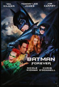 7k086 BATMAN FOREVER DS 1sh '95 Val Kilmer, Nicole Kidman, Tommy Lee Jones, Jim Carrey!