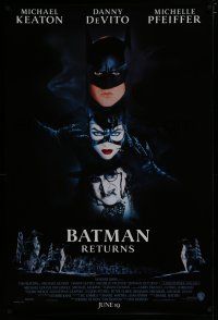 7k089 BATMAN RETURNS advance DS 1sh '92 Michael Keaton, Danny DeVito, Michelle Pfeiffer!