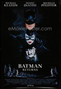 7k088 BATMAN RETURNS advance 1sh '92 collage of Michael Keaton, Danny DeVito, Michelle Pfeiffer!