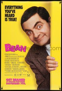7k093 BEAN advance 1sh '97 close-up of Rowan Atkinson as Mr. Bean in Hollywood!