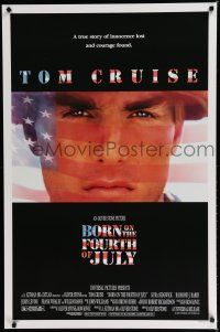7k107 BORN ON THE FOURTH OF JULY DS 1sh '89 Oliver Stone, great patriotic image of Tom Cruise!