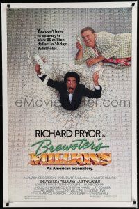 7k118 BREWSTER'S MILLIONS 1sh '85 Richard Pryor & John Candy need to spend LOTS of money!