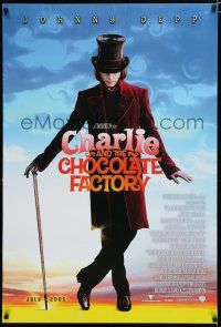 7k152 CHARLIE & THE CHOCOLATE FACTORY advance DS 1sh '05 Johnny Depp as Willy Wonka, Tim Burton!