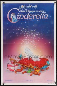 7k165 CINDERELLA 1sh R87 Walt Disney classic romantic musical cartoon, great art of slipper!