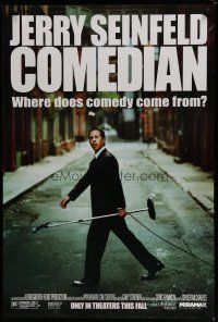 7k175 COMEDIAN advance 1sh '02 great image of Jerry Seinfeld walking across street with microphone!