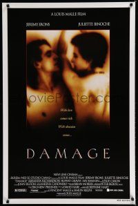 7k193 DAMAGE DS 1sh '92 Louis Malle's Fatale, intimate photo of Jeremy Irons & Juliette Binoche!