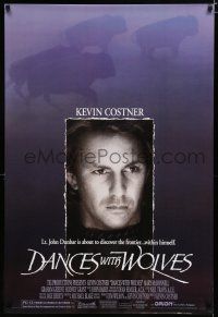 7k194 DANCES WITH WOLVES DS 1sh '90 different image of Kevin Costner & buffalo!