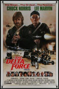 7k215 DELTA FORCE 1sh '86 cool art of Chuck Norris & Lee Marvin firing guns by S. Watts!