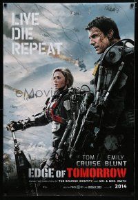 7k249 EDGE OF TOMORROW teaser DS 1sh '14 Tom Cruise & Emily Blunt, live, die, repeat!