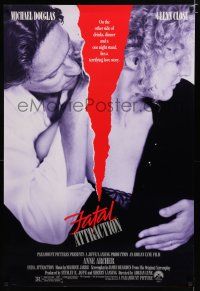 7k275 FATAL ATTRACTION 1sh '87 Michael Douglas, Glenn Close, a terrifying love story!
