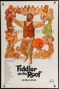 7k277 FIDDLER ON THE ROOF 1sh '71 cool artwork of Topol & cast by Ted CoConis!